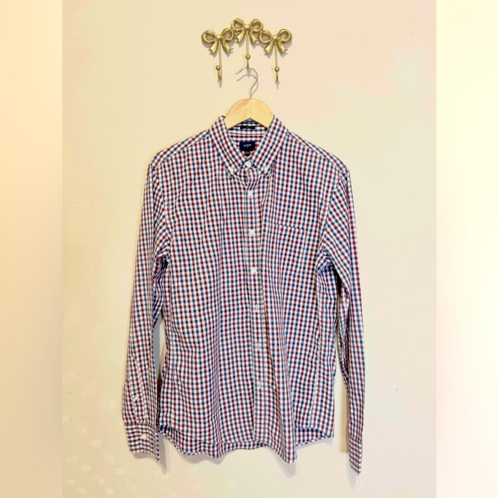 J. Crew Blue and Red Casual Gingahm Button Down Shirt Size L